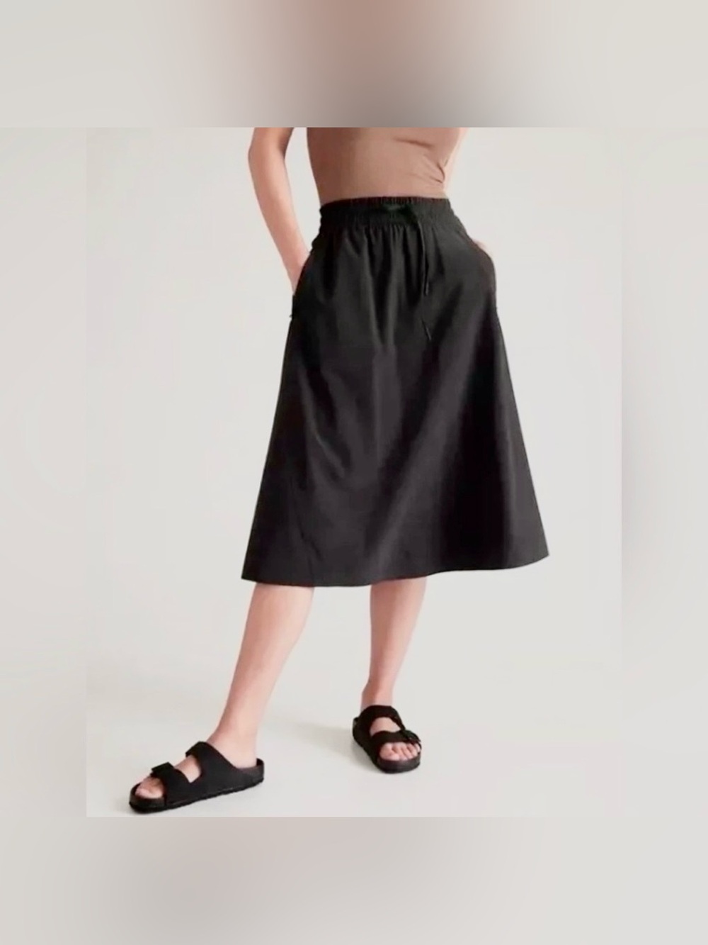 NWT Women’s Athleta Black Elastic Waist A-Line Midi Skirt size 14
